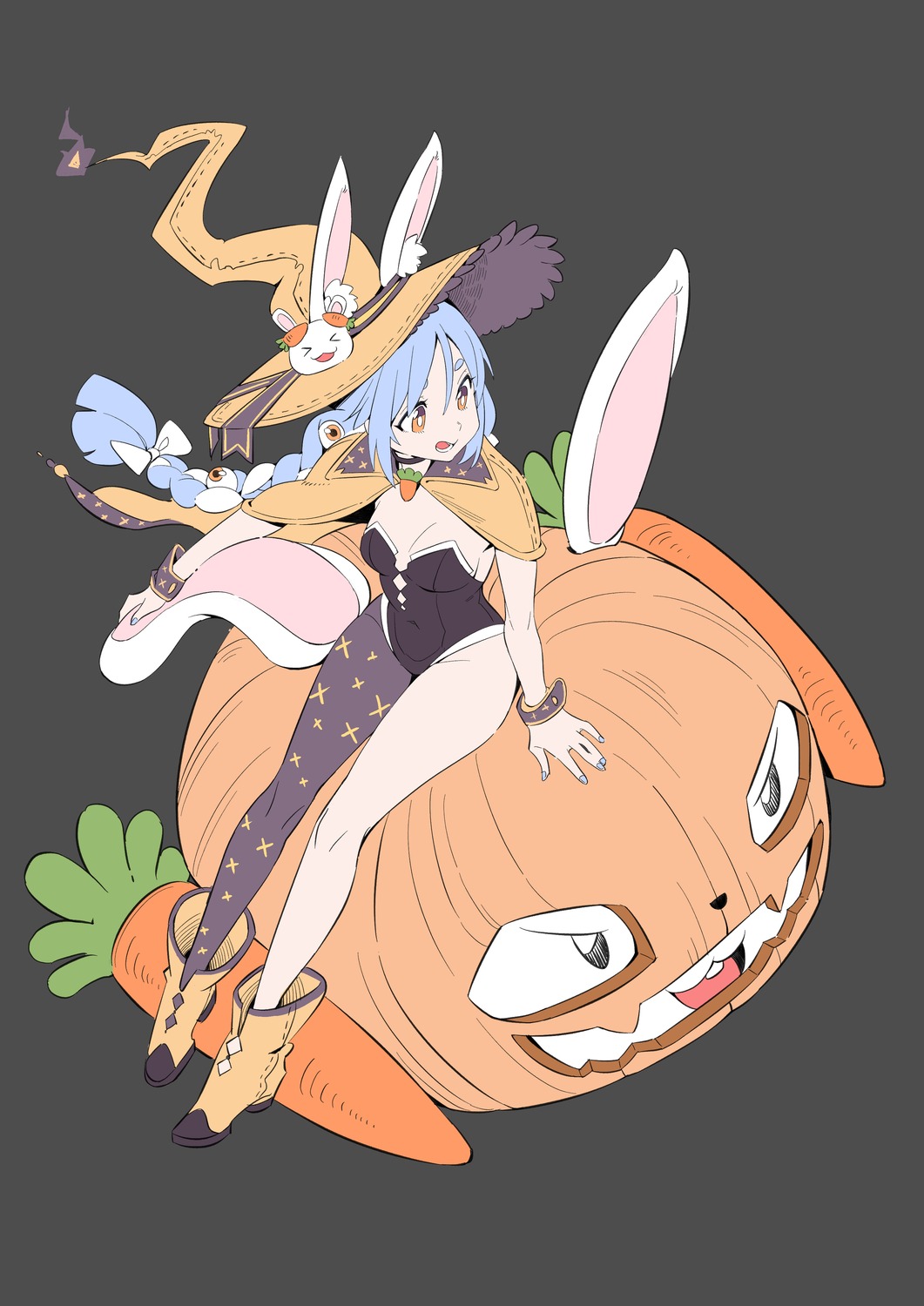 animal_ears bunny_ears chen_yang_yang halloween hololive leotard no_bra pantyhose usada_pekora witch