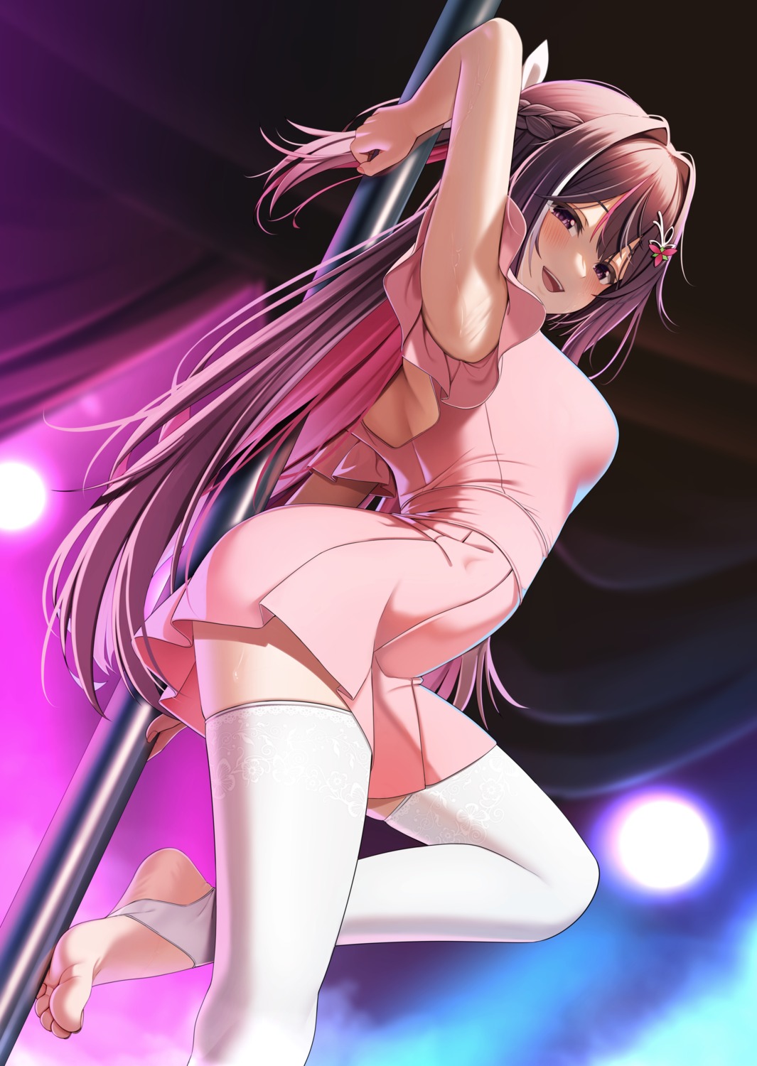 azki_(hololive) casino_(casinoep) hololive skirt_lift thighhighs wet