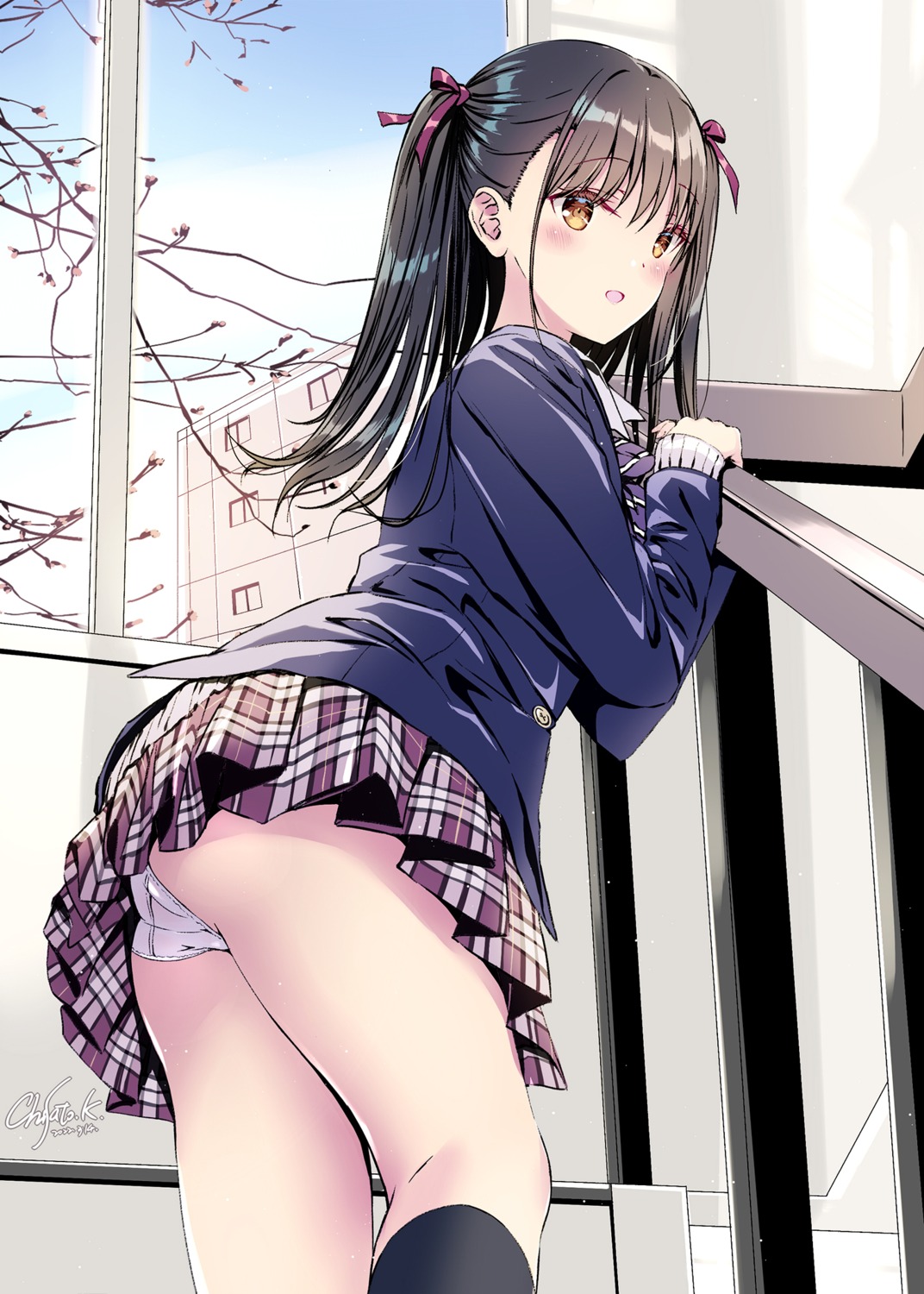 artist_revision ass kobayashi_chisato mayuzumi_asuka pantsu seifuku shishunki_complex skirt_lift sweater