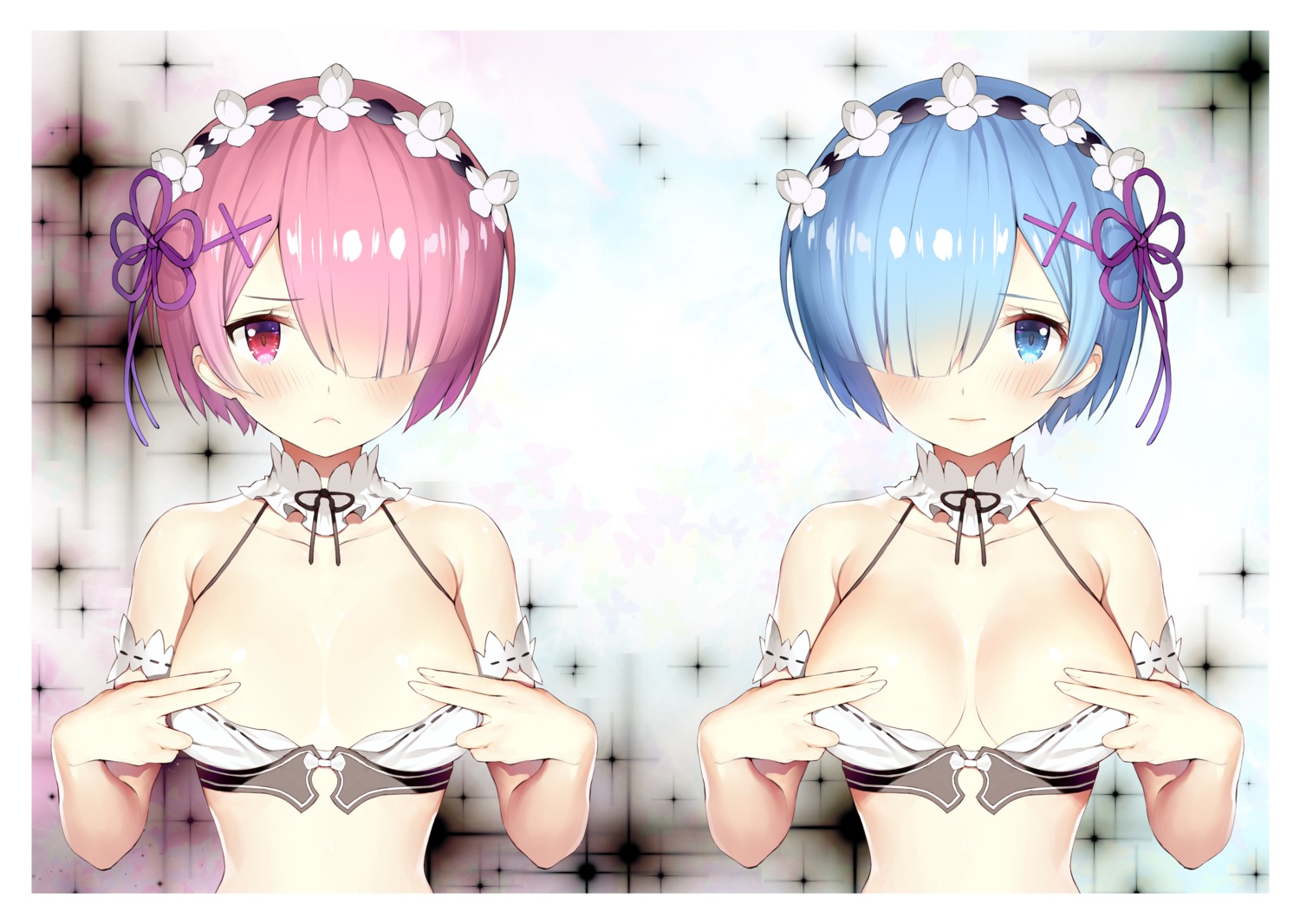 bra gaou_(matsulatte) ram_(re_zero) re_zero_kara_hajimeru_isekai_seikatsu rem_(re_zero)