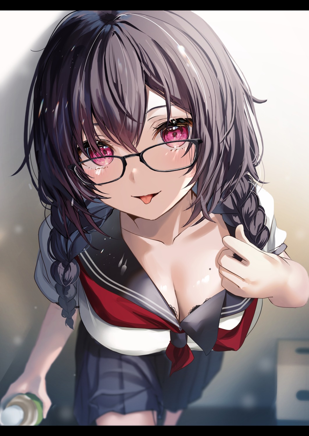 bra cleavage megane open_shirt seifuku undressing yufou