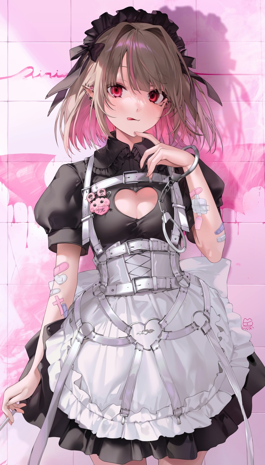 bandaid corset maid makaino_ririmu nijisanji nijisanji_gamers pointy_ears unxi