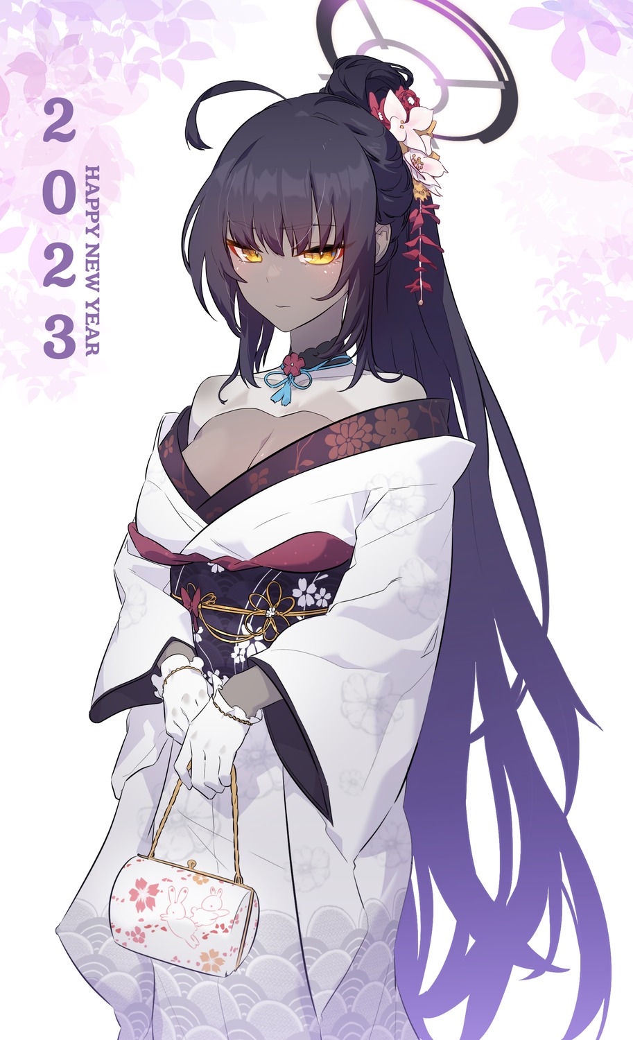 blue_archive halo jjjsss kakudate_karin kimono no_bra