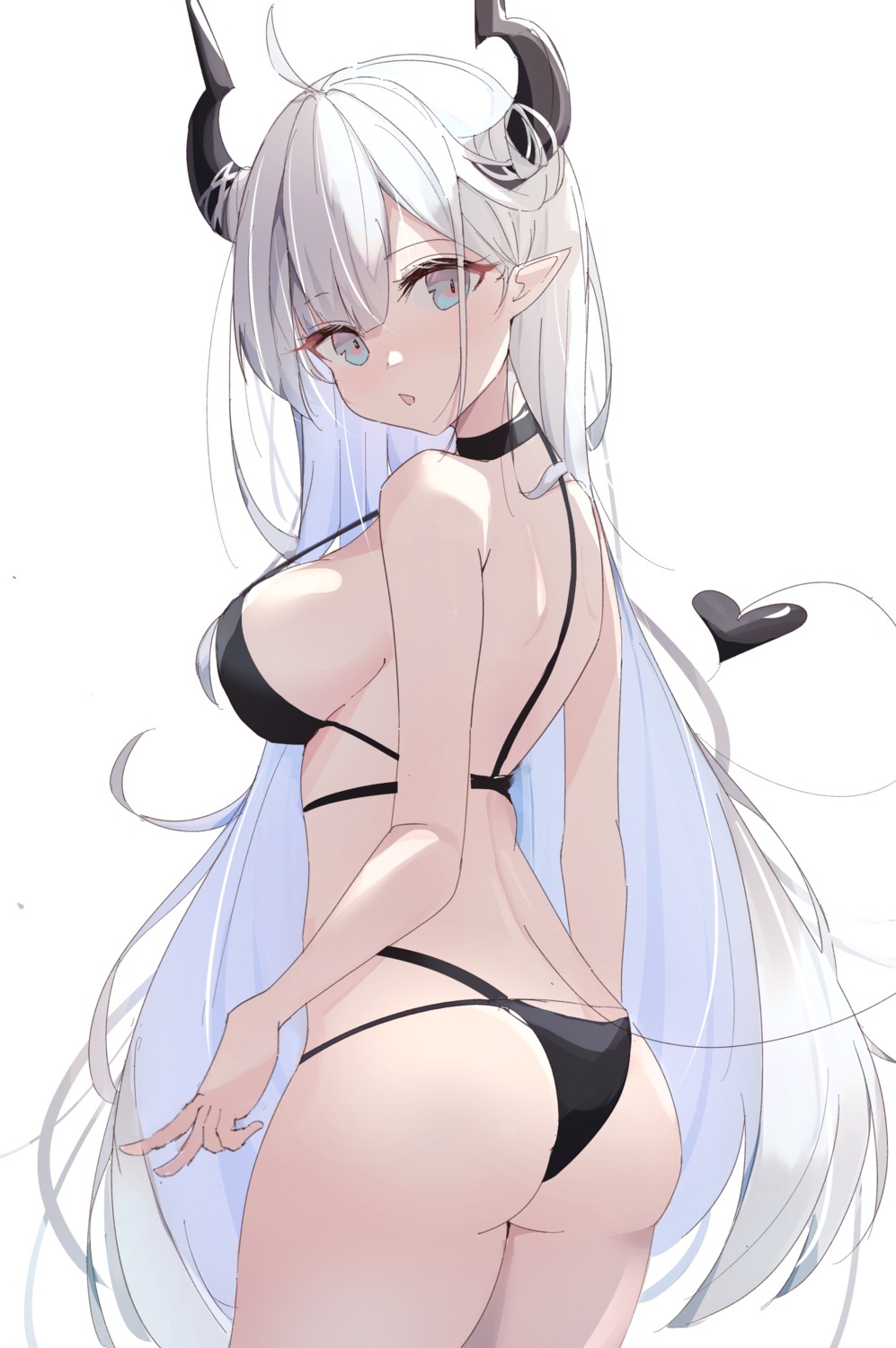 ass bikini horns liyaku pointy_ears swimsuits tail thong