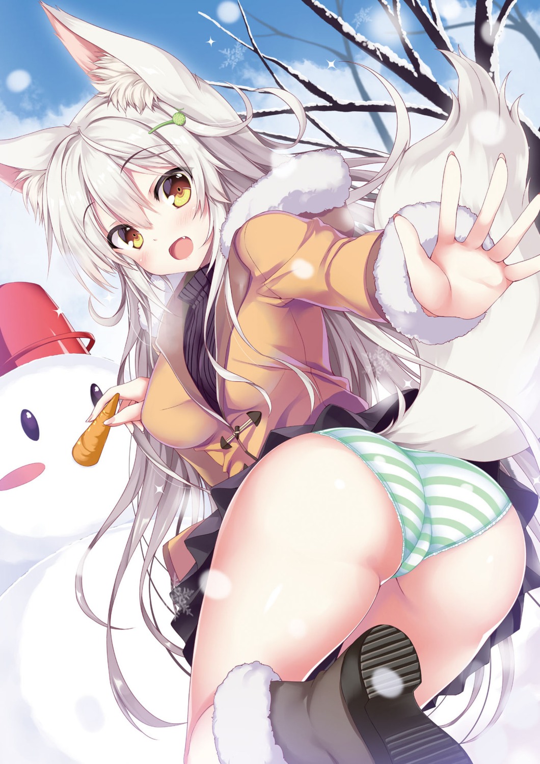 animal_ears ass kitsune pantsu possible_duplicate skirt_lift sweater tail tateha