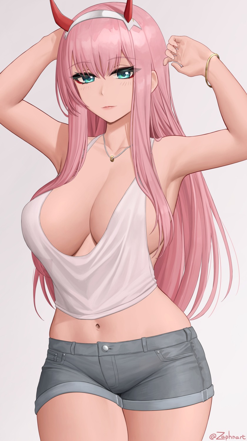 darling_in_the_franxx horns no_bra official_watermark zaphn zero_two_(darling_in_the_franxx)
