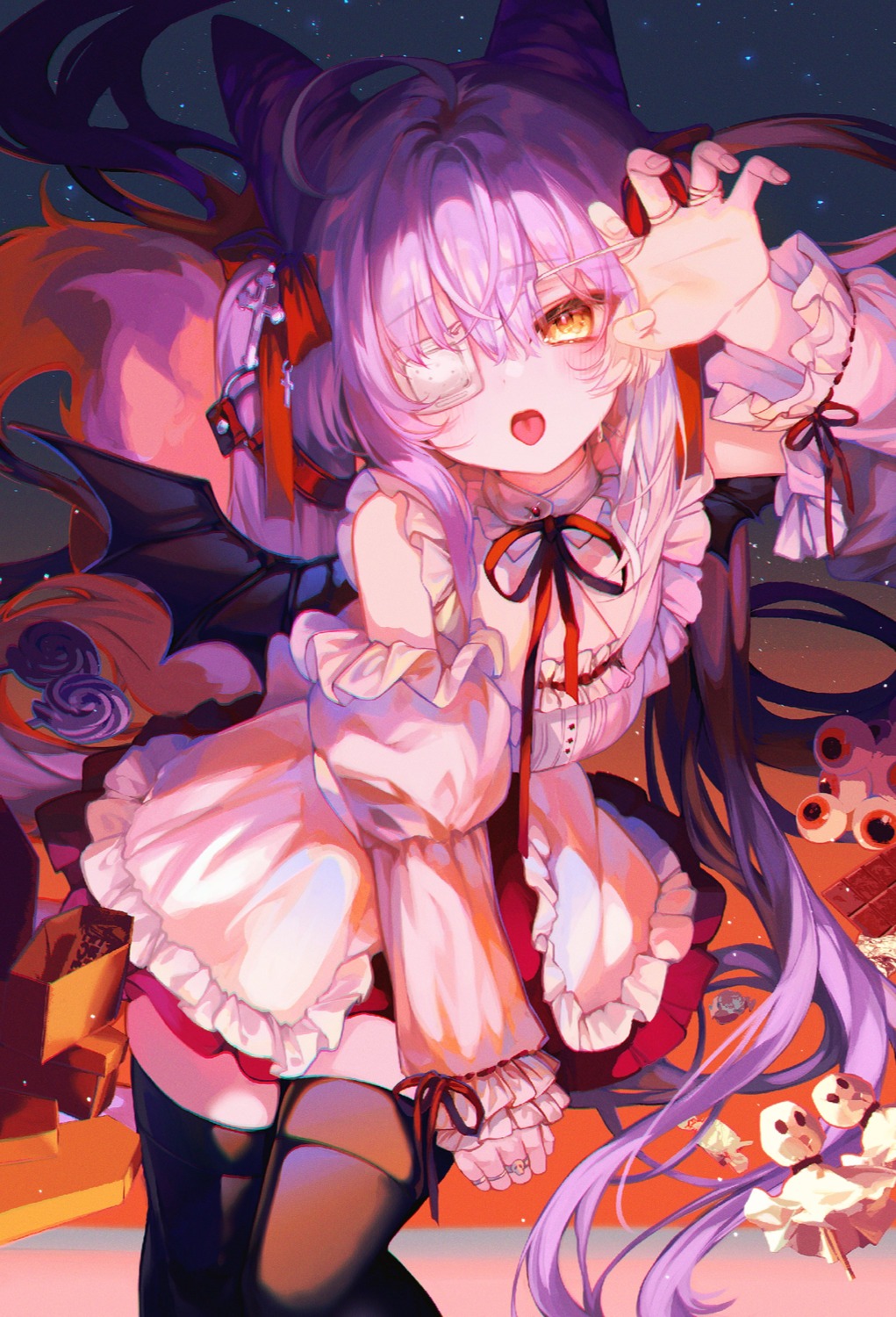 animal_ears eyepatch karou_(lhscck302) stellive tail tenko_shibuki thighhighs wings