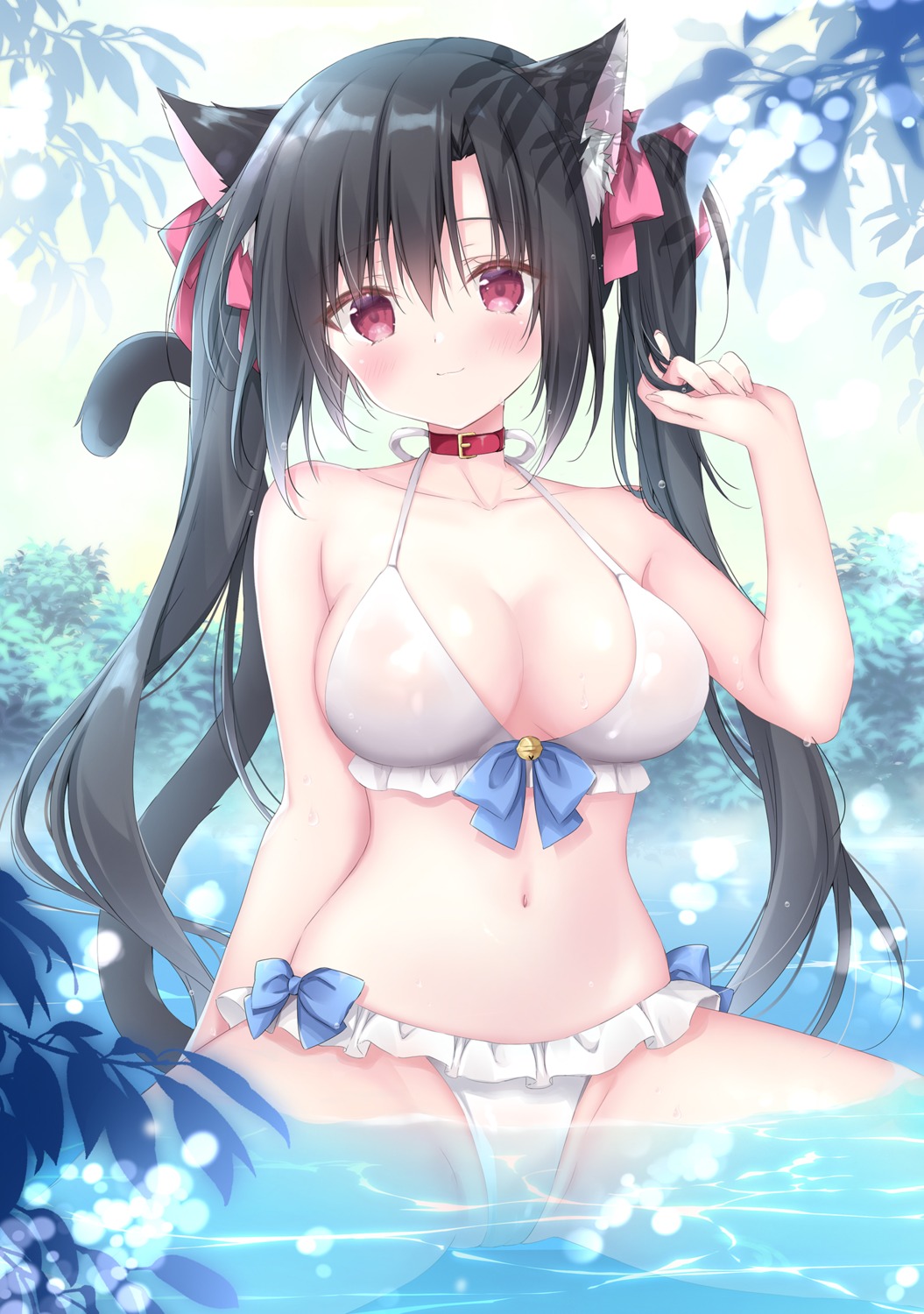 animal_ears bikini korie_riko nekomimi see_through swimsuits tail thong wet