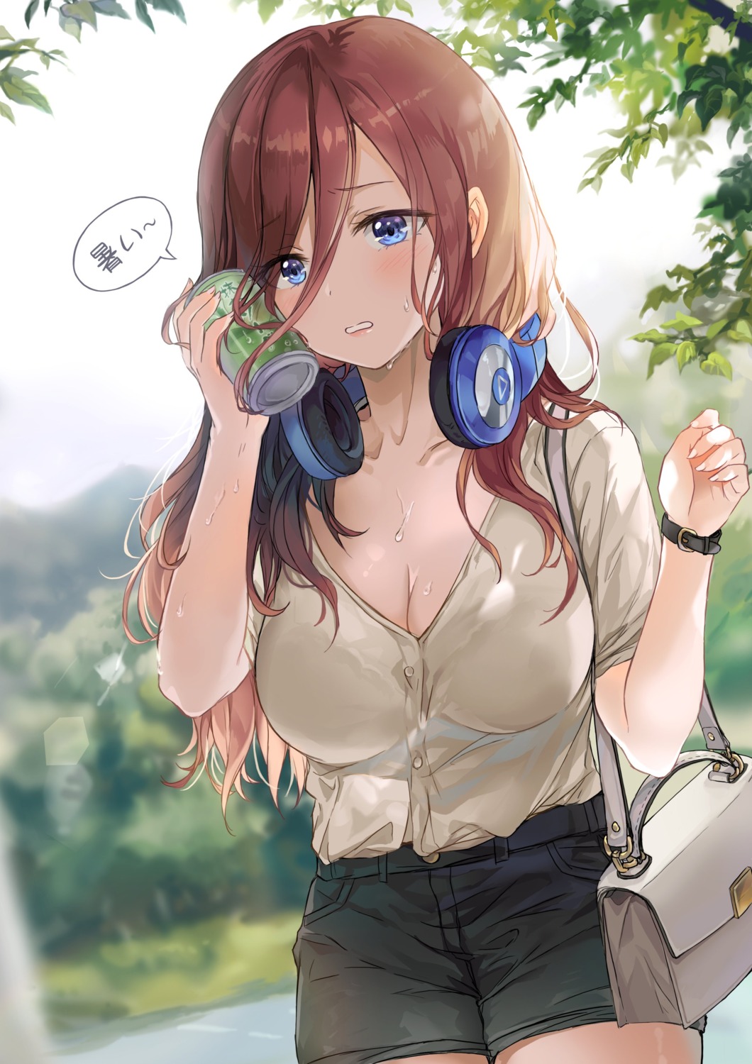 5-toubun_no_hanayome bra cleavage headphones nakano_miku saya_(mychristian2) see_through wet wet_clothes