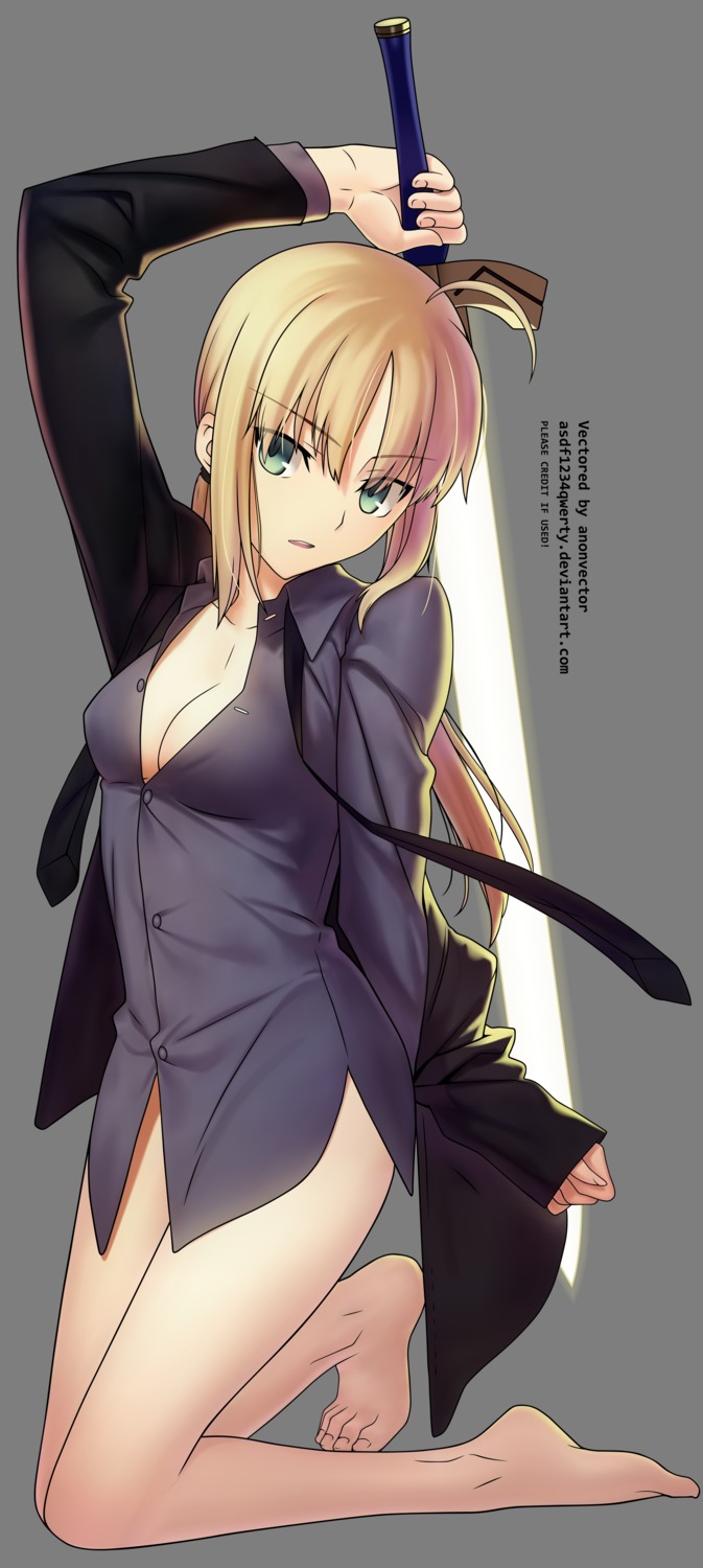 bottomless cleavage dress_shirt fate/stay_night fate/zero saber sword thighhighs transparent_png vector_trace watermark