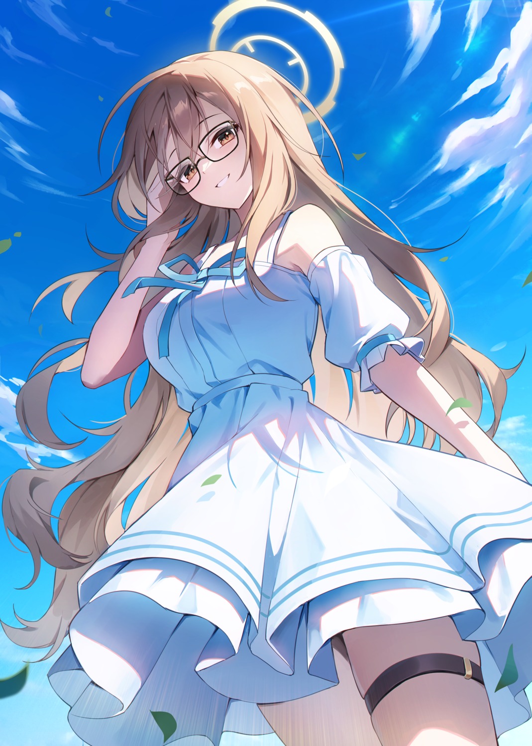 blue_archive dress garter halo megane murokasa_akane summer_dress ugwa