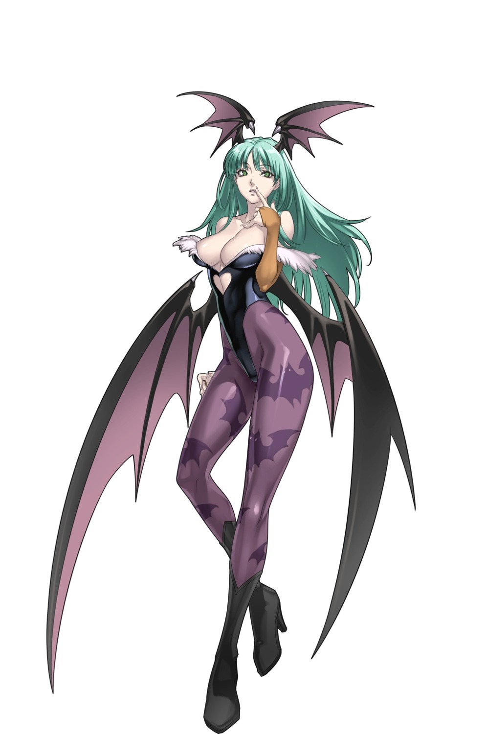 cleavage cross_edge dark_stalkers leotard morrigan_aensland nakamura_tatsunori pantyhose wings