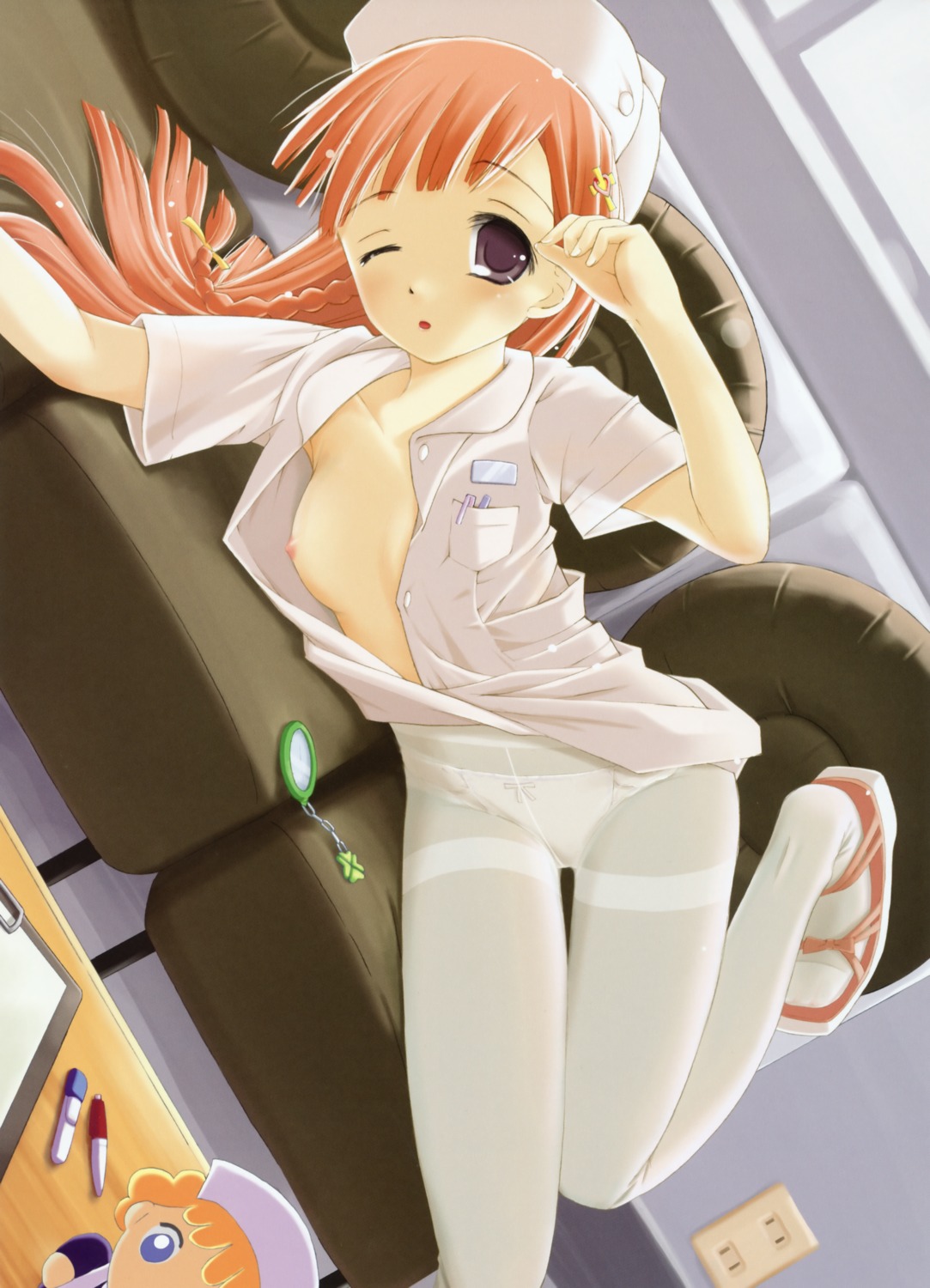 goma nipples no_bra nurse open_shirt pantsu pantyhose