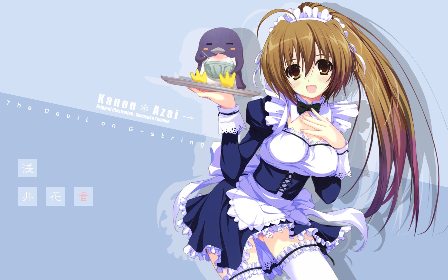 azai_kanon g_senjou_no_maou garter maid penguin thighhighs tomose_shunsaku wallpaper