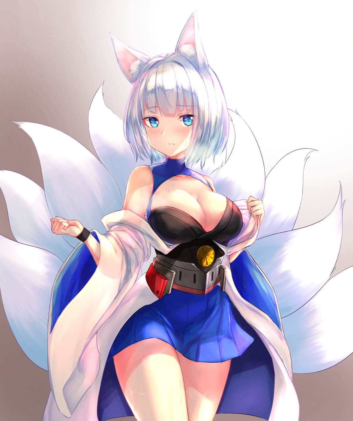 agibe animal_ears azur_lane japanese_clothes kaga_(azur_lane) kitsune tail