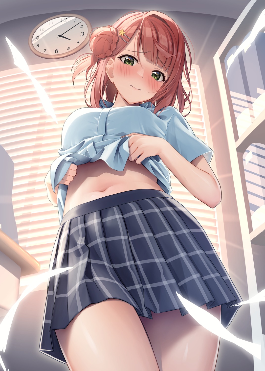 love_live!_nijigasaki_high_school_idol_club oku_1225 seifuku shirt_lift uehara_ayumu undressing