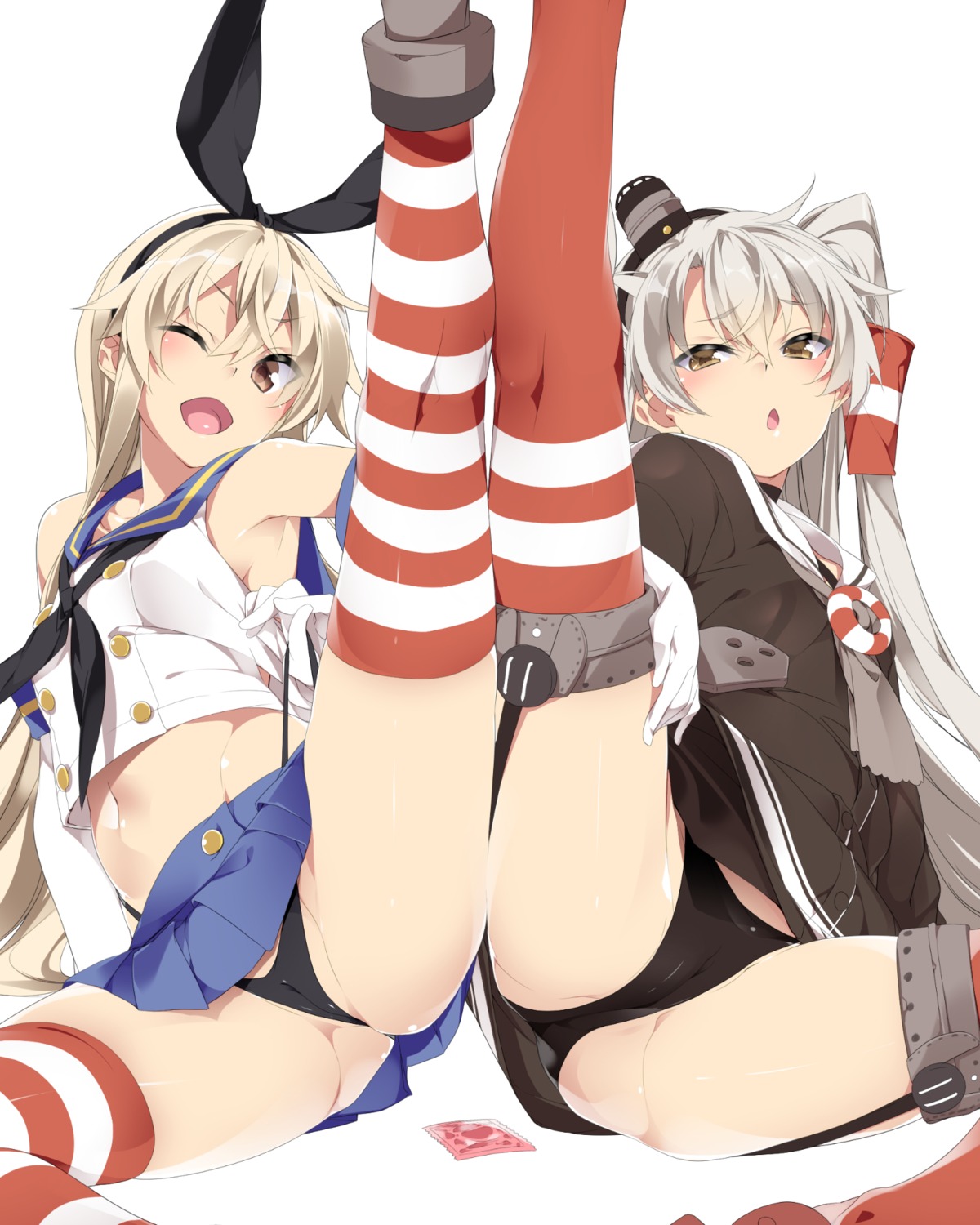 amatsukaze_(kancolle) cameltoe kantai_collection loli mtu no_bra pantsu seifuku shimakaze_(kancolle) skirt_lift stockings thighhighs thong