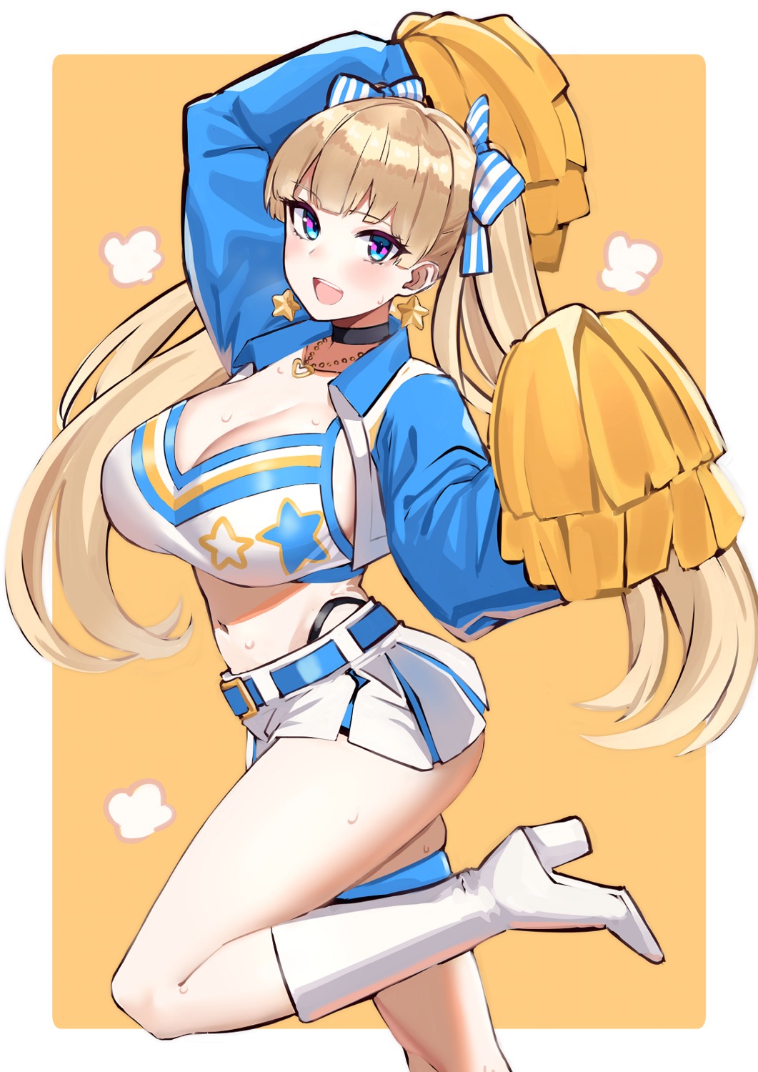 cheerleader cleavage garter lina_bell_roll michihasu skirt_lift