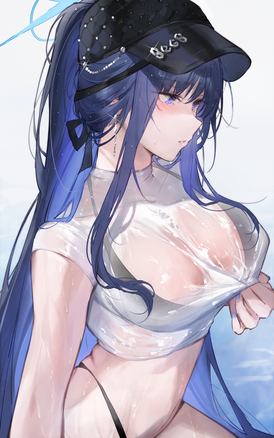 bikini blue_archive erect_nipples halo joumae_saori qiandaiyiyu see_through swimsuits wet wet_clothes