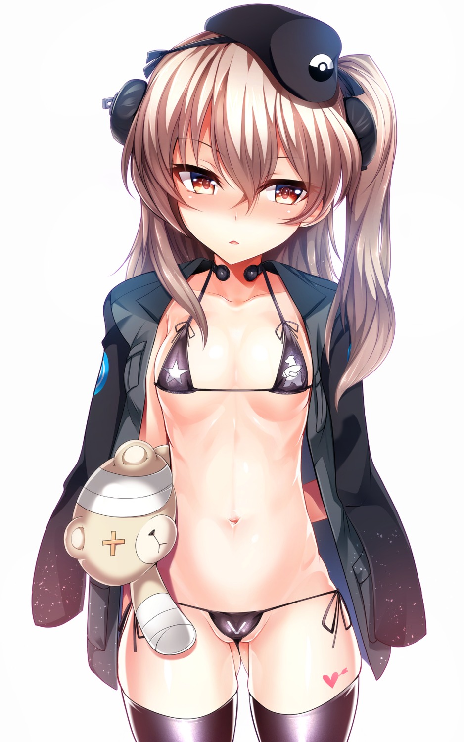 bandages bikini cameltoe girls_und_panzer loli open_shirt shimada_arisu silly swimsuits thighhighs uniform