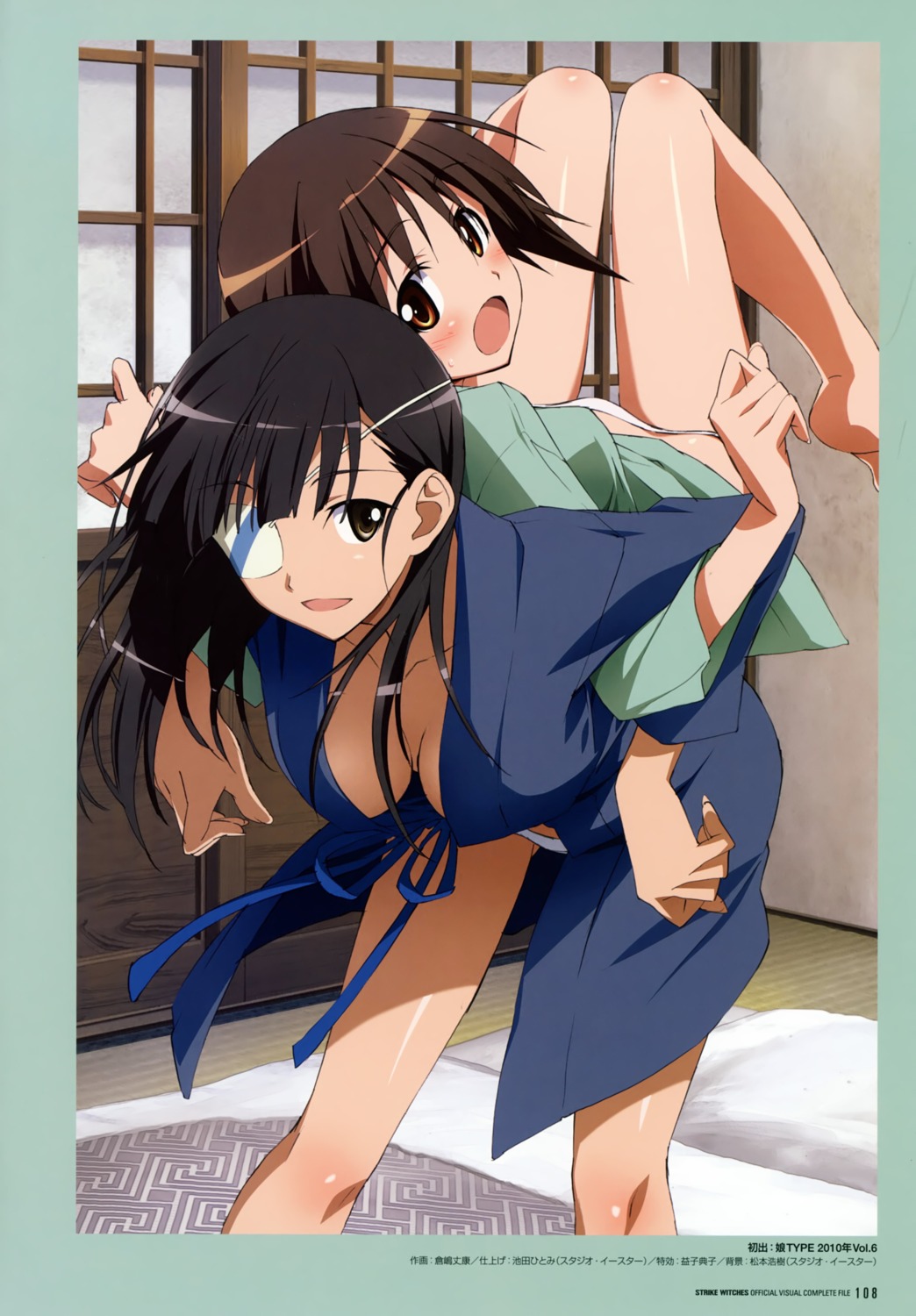 Kurashima Tomoyasu Strike Witches Miyafuji Yoshika Sakamoto Mio Cleavage Eyepatch No Bra Open Shirt Pantsu 4806 Yande Re