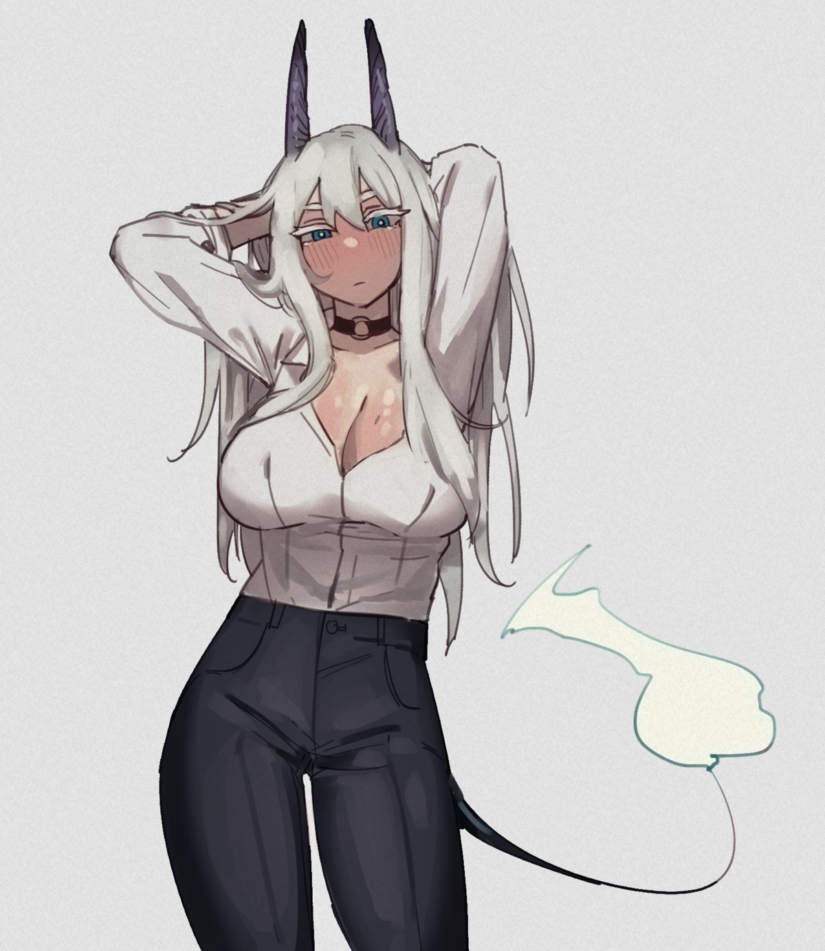 cleavage dress_shirt horns no_bra open_shirt ricebug_1821 tail