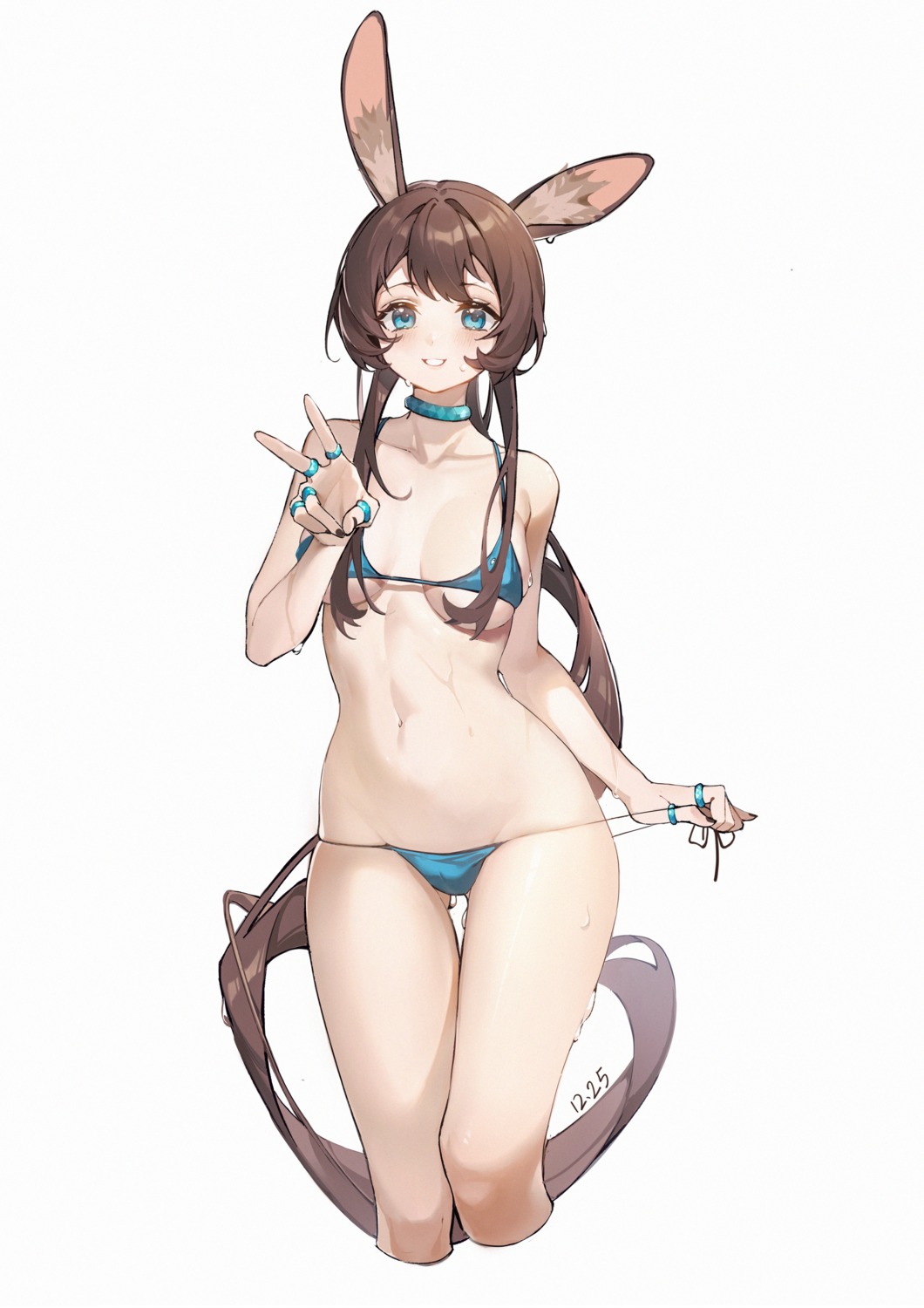 amiya_(arknights) animal_ears arknights bikini bunny_ears lushi_jin_up swimsuits undressing