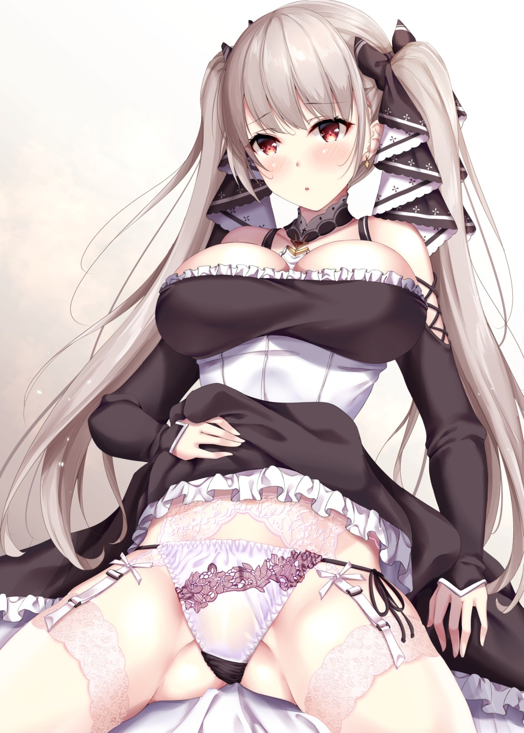 azur_lane formidable_(azur_lane) fukuda_shuushi garter_belt gothic_lolita lolita_fashion no_bra pantsu skirt_lift stockings string_panties thighhighs