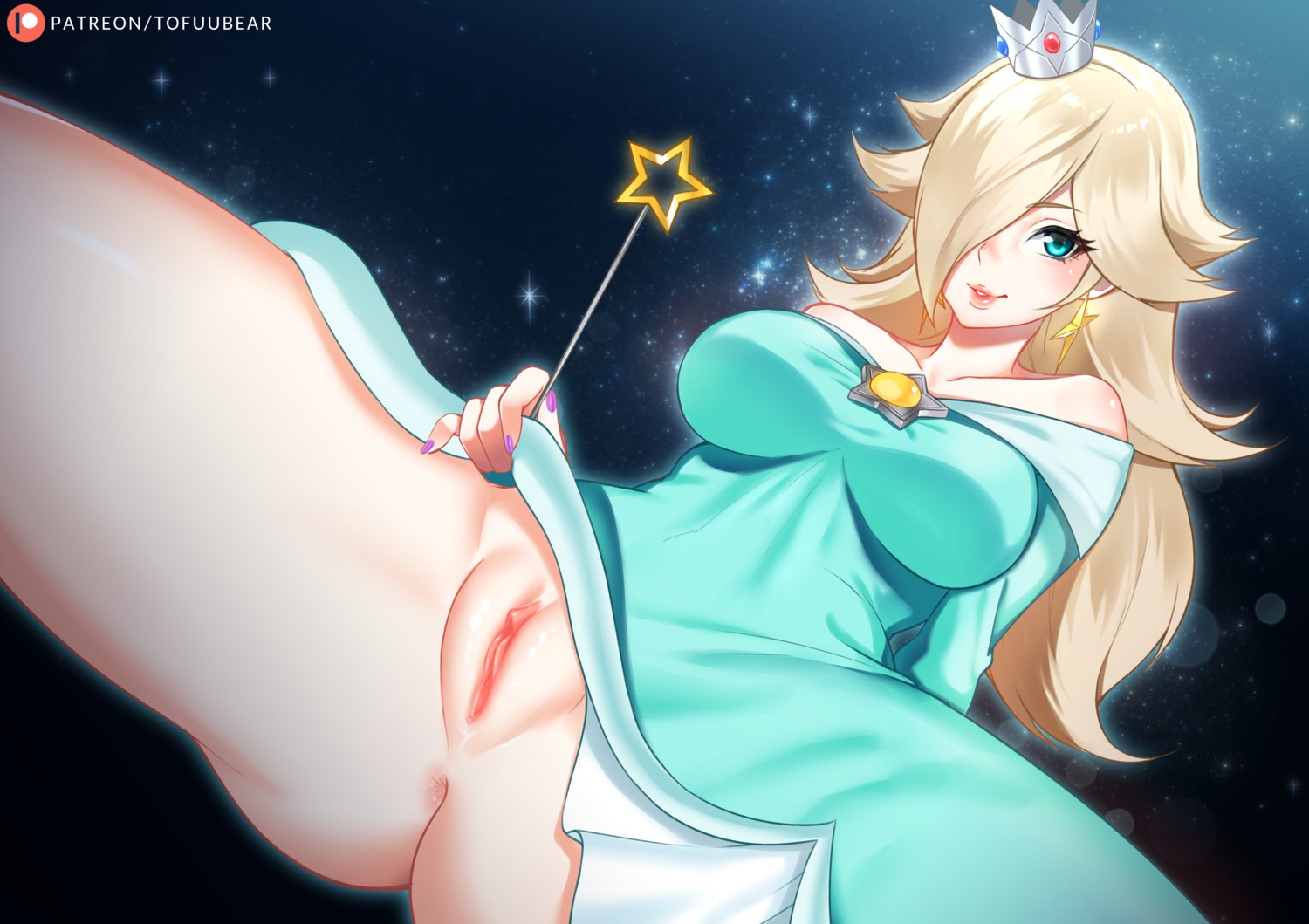 anus dress new_super_mario_bros._u_deluxe nopan pussy rosalina skirt_lift tofuubear uncensored