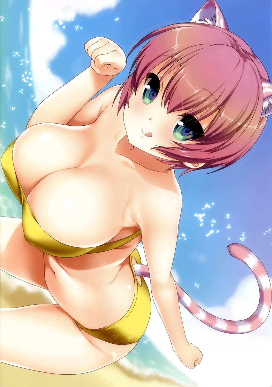 animal_ears bikini cleavage erect_nipples nanase_meruchi nekomimi swimsuits tail