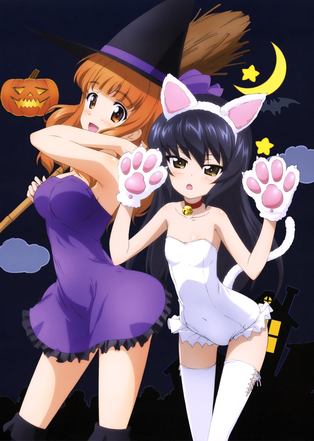 animal_ears cleavage cosplay dress girls_und_panzer halloween leotard nekomimi reizei_mako tail takebe_saori thighhighs witch yoshida_nobuyoshi