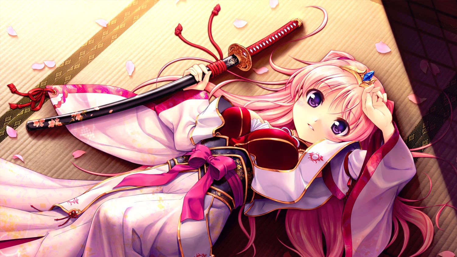 asian_clothes august bekkankou miyaguni_akari sen_no_hatou_tsukisome_no_kouki sword wallpaper