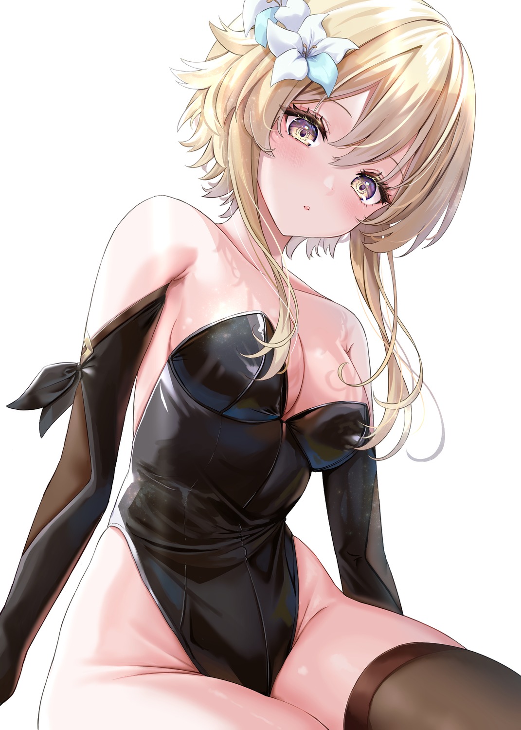 genshin_impact hayashi_takeo leotard lumine no_bra thighhighs