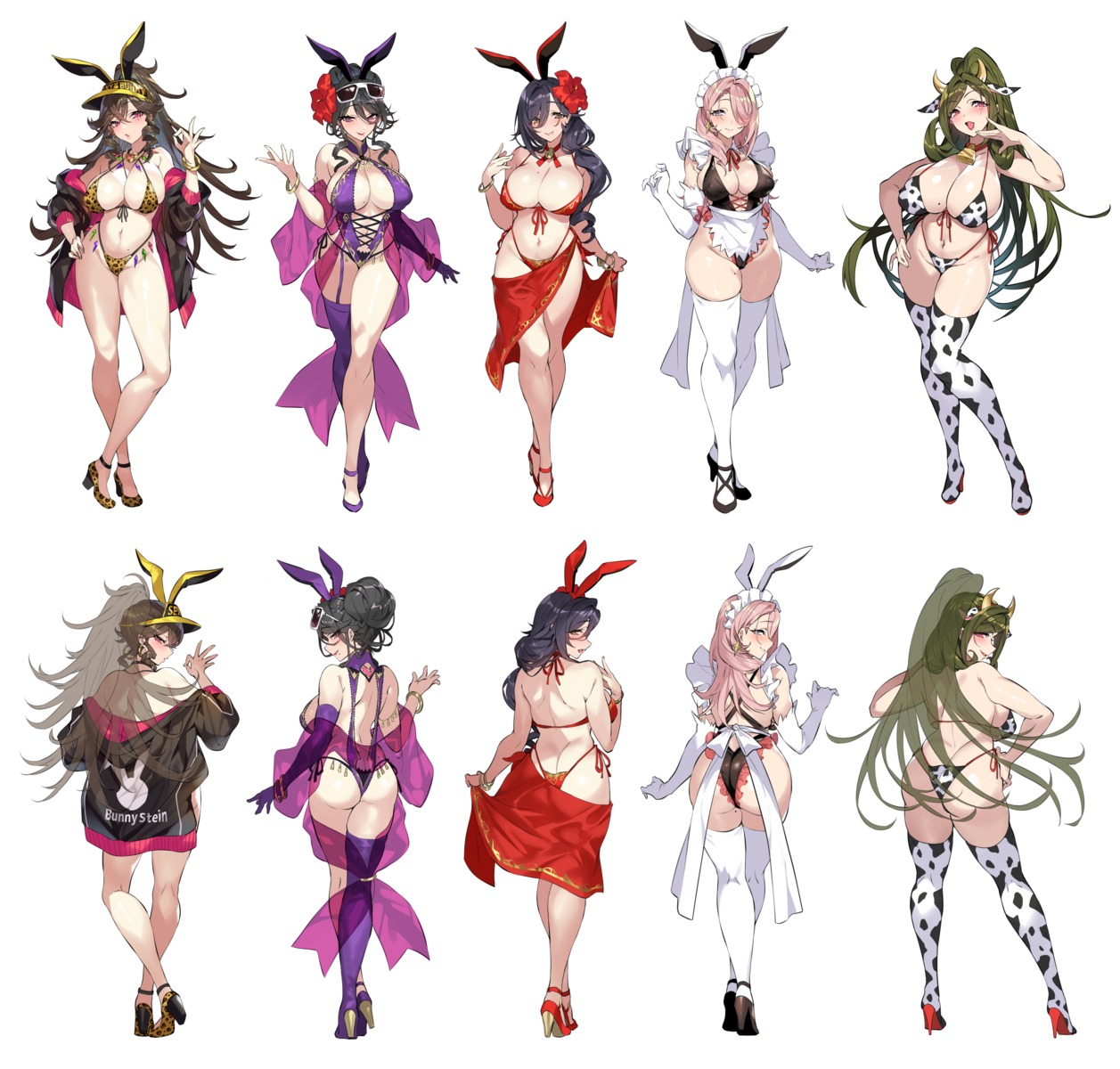 animal_ears ass bikini bunny_ears erect_nipples heels horns maid megane open_shirt senri_gan stockings swimsuits thighhighs thong