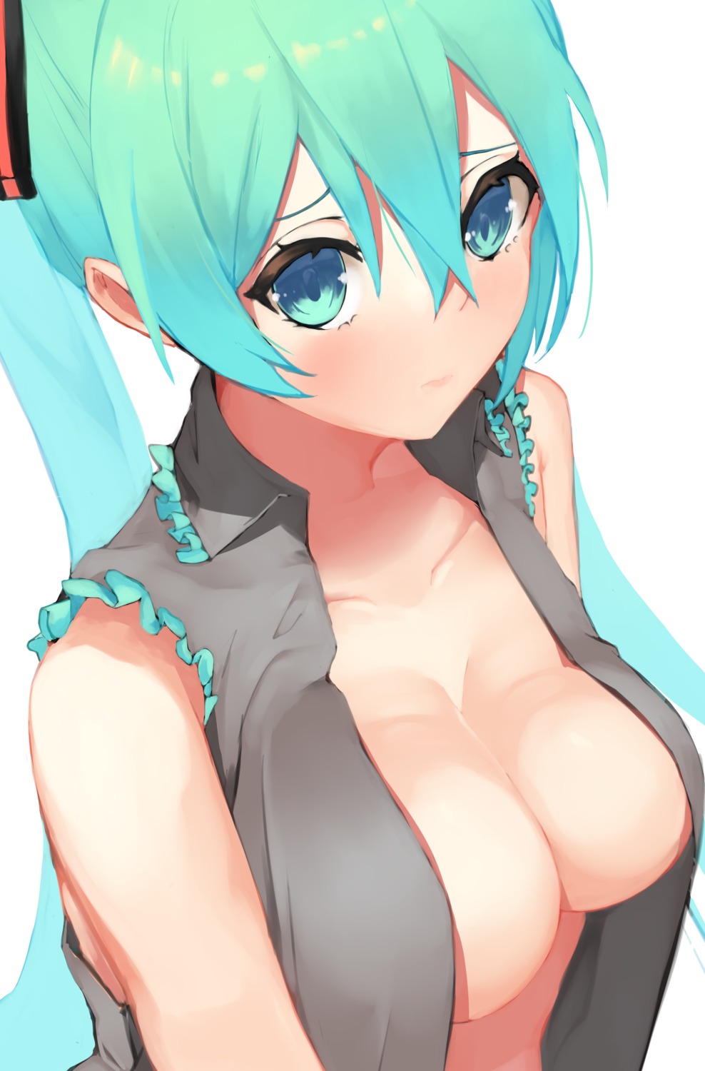 hatsune_miku no_bra open_shirt pocche-ex vocaloid