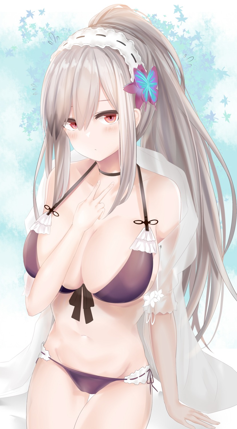 azur_lane bikini breast_hold dunkerque_(azur_lane) open_shirt ru_zhai see_through swimsuits