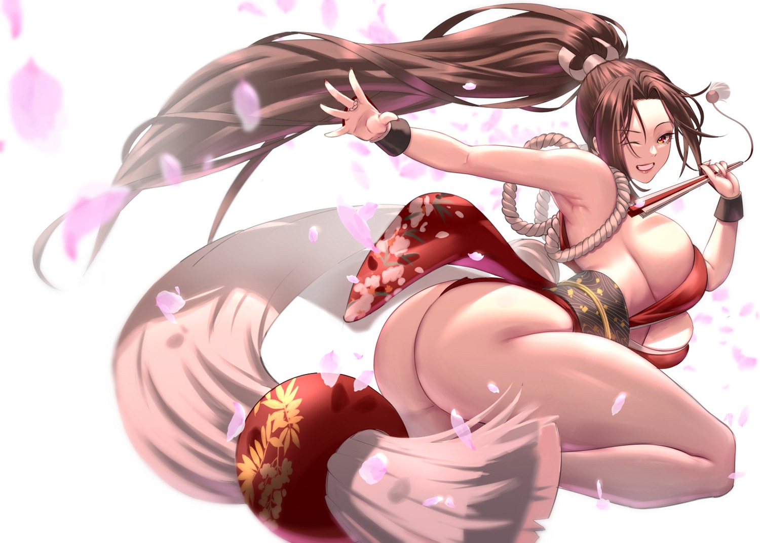 anima_(togashi) ass fatal_fury japanese_clothes king_of_fighters no_bra pantsu shiranui_mai skirt_lift thong