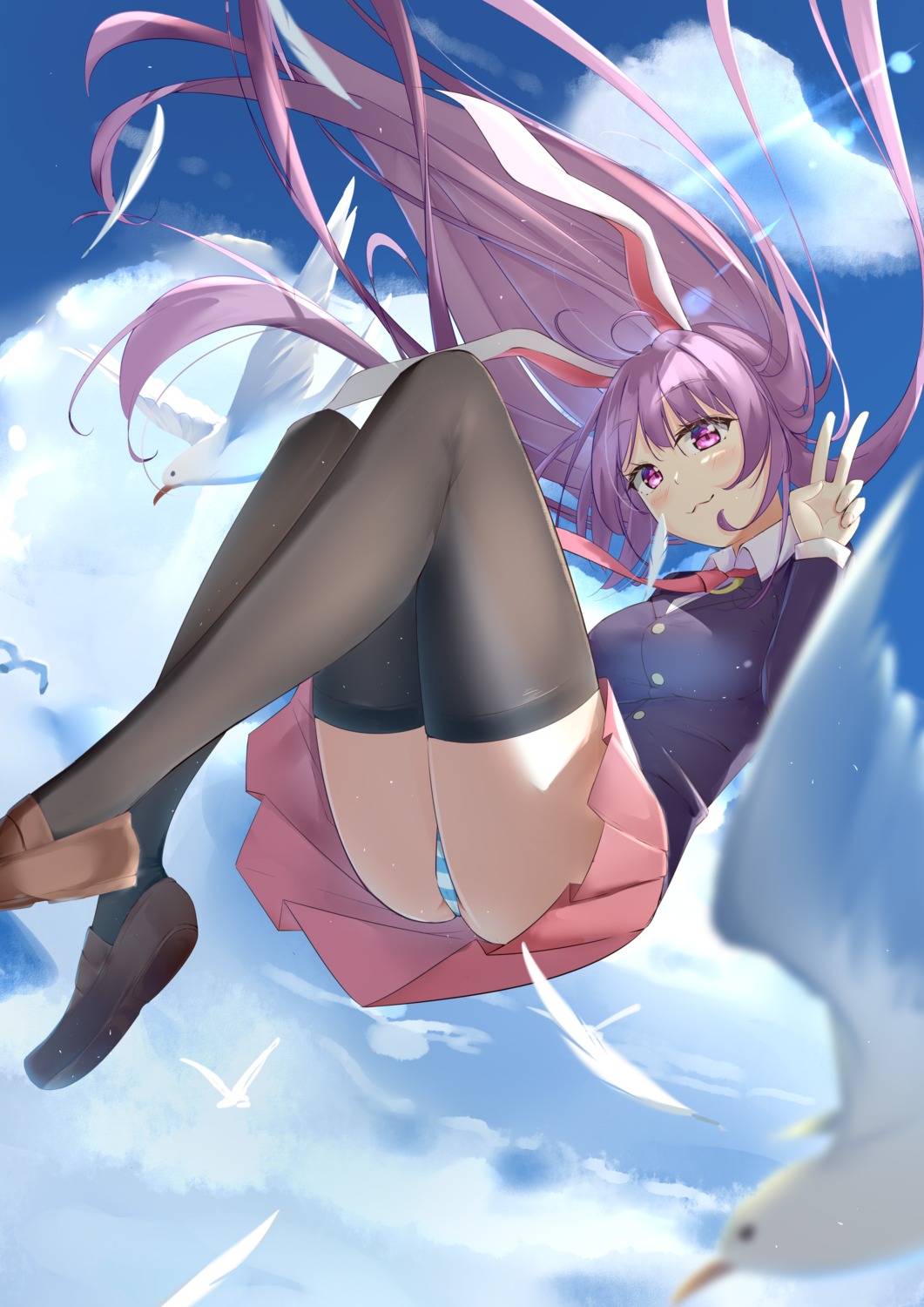 animal_ears bunny_ears cameltoe diving_penguin pantsu reisen_udongein_inaba seifuku shimapan skirt_lift thighhighs touhou