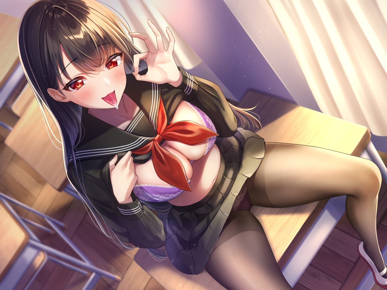 amagi_shino bra pantsu pantyhose seifuku shirt_lift skirt_lift undressing