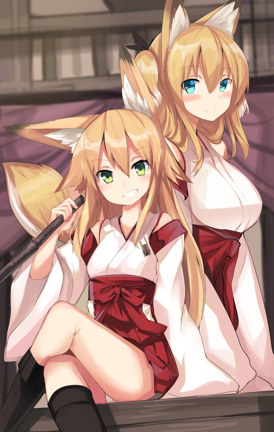 animal_ears haik kitsune miko pantsu tail