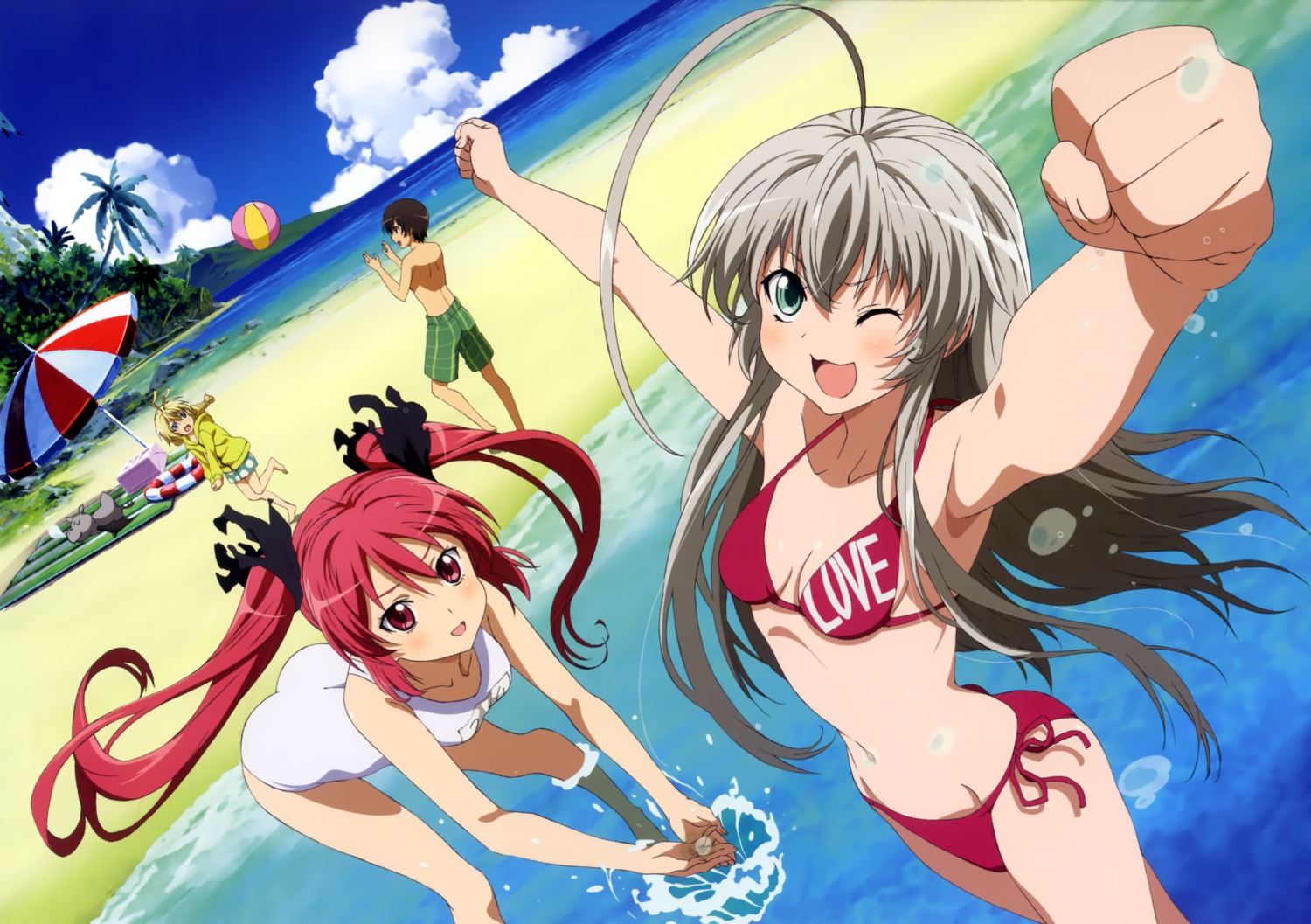 bikini cleavage haiyore!_nyaruko-san hasuta kuuko_(haiyore_nyaruko-san) nyaruko ono_kazumi school_swimsuit shantak-kun swimsuits yasaka_mahiro