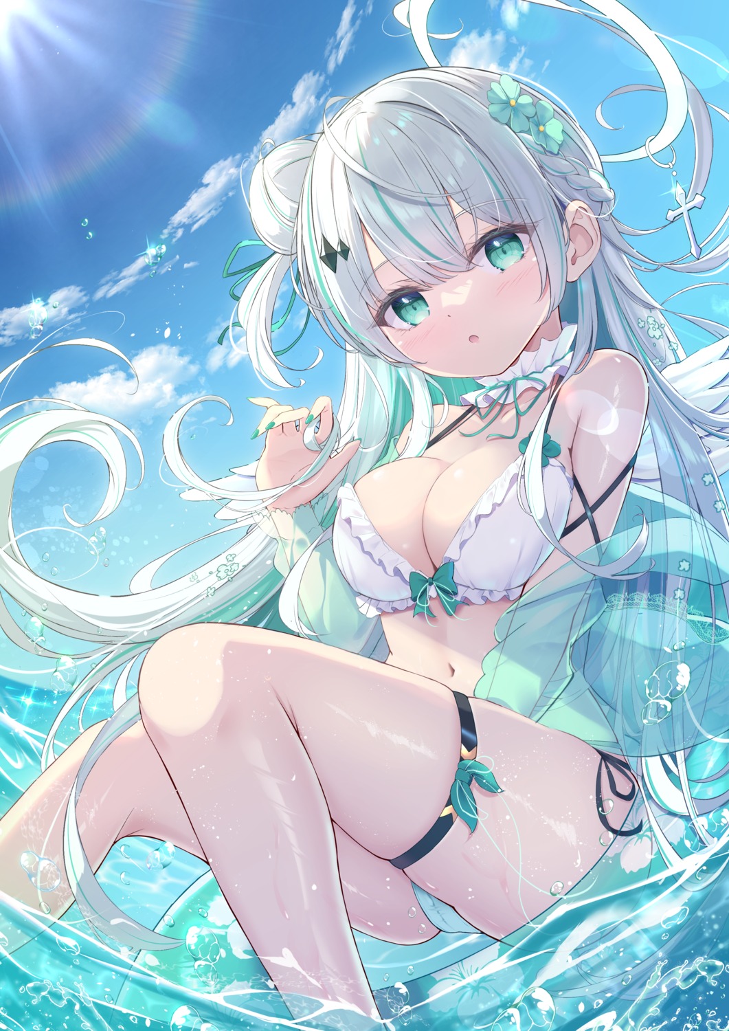 angel bikini cameltoe garter mikaze_maruto open_shirt see_through swimsuits wet wings