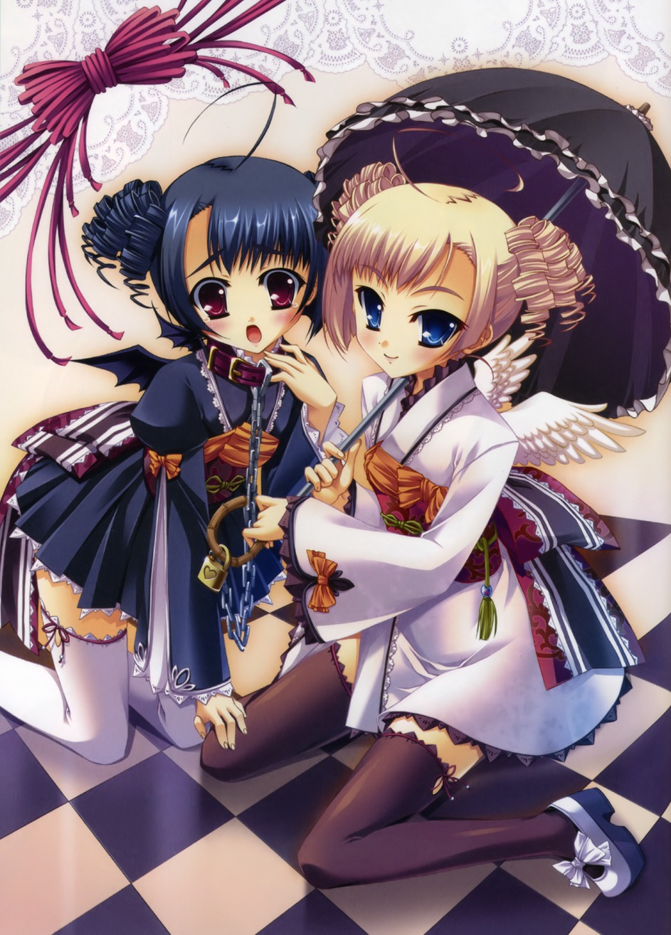 cropped katagiri_hinata kimono lolita_fashion thighhighs wa_lolita wings