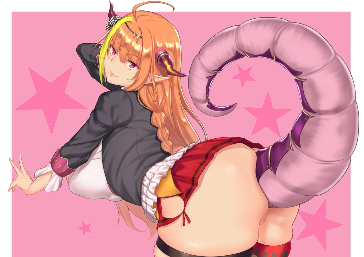 ass aster_crowley censored garter hololive horns kiryuu_coco pointy_ears pussy skirt_lift tail thighhighs