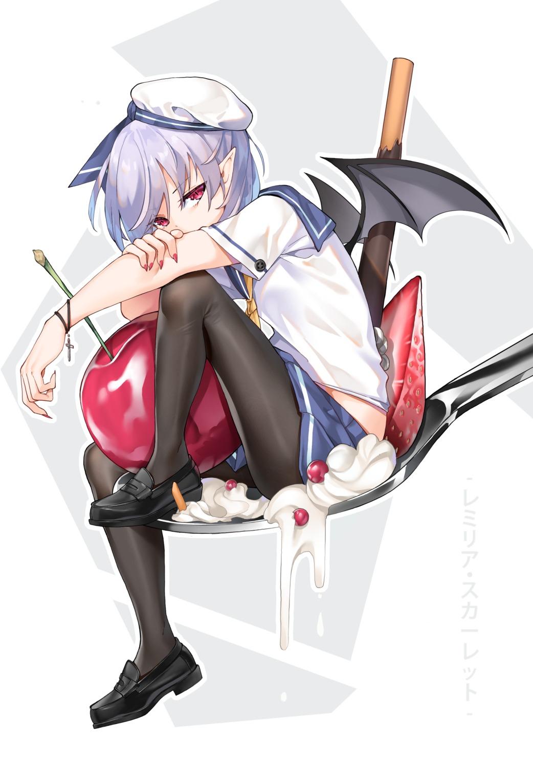 ginklaga pantyhose pointy_ears remilia_scarlet seifuku touhou wings