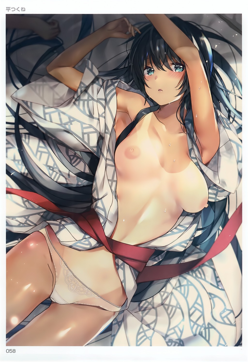 breasts nipples no_bra open_shirt pantsu taira_tsukune tan_lines toranoana yukata