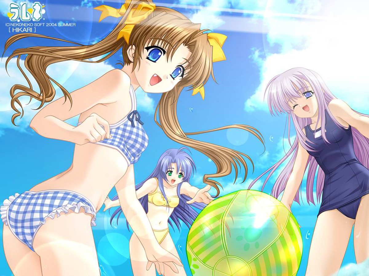 bikini jpeg_artifacts konoe_nanami lamune nakazato_hikari school_swimsuit swimsuits tomosaka_suzuka wallpaper