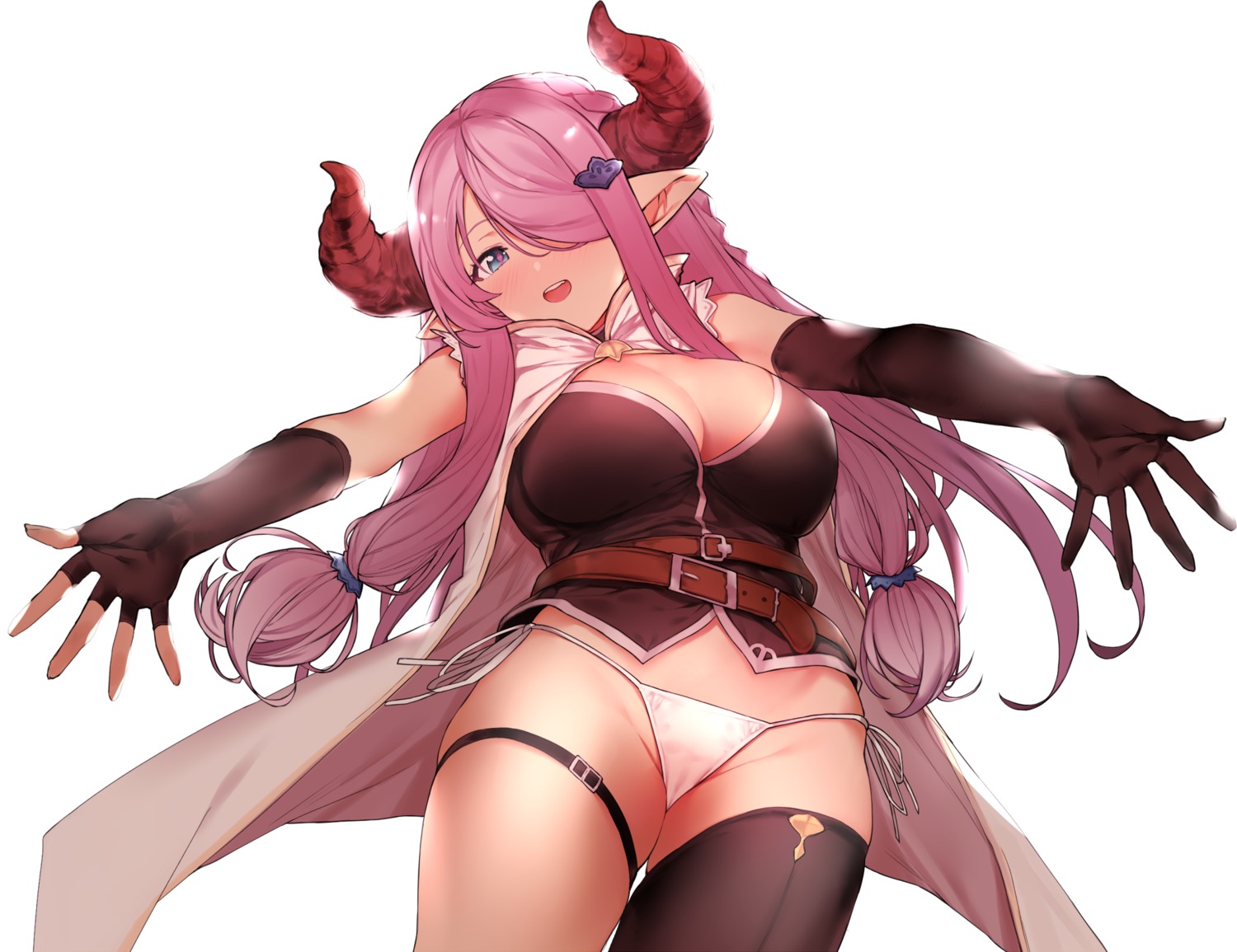 cleavage garter granblue_fantasy horns narumeia_(granblue_fantasy) pantsu pointy_ears remora180 string_panties thighhighs thong