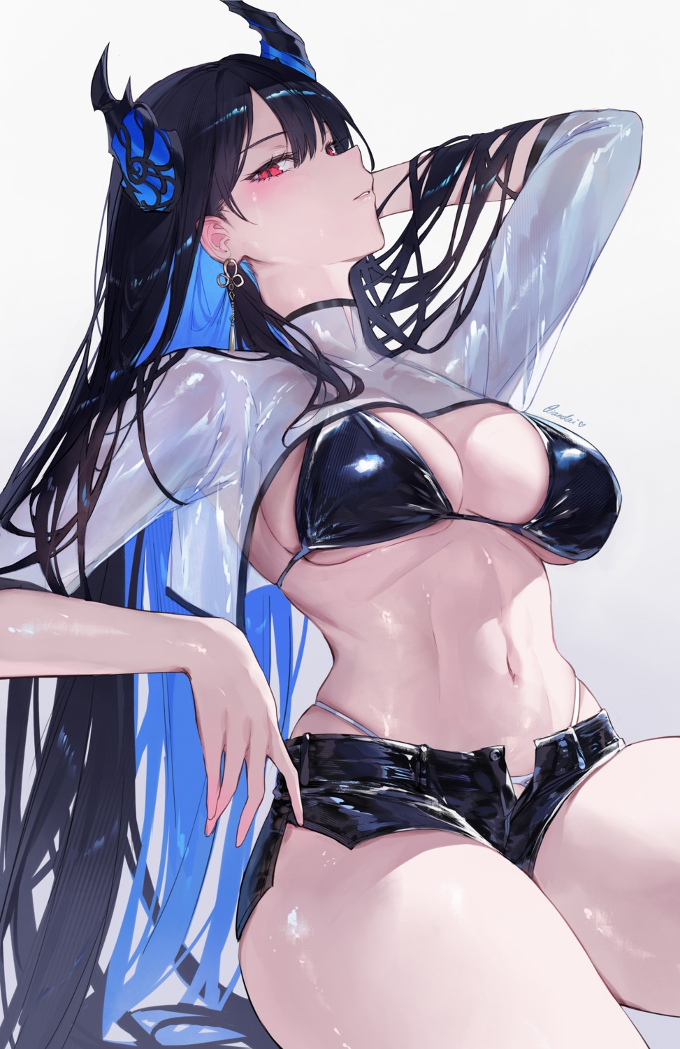 bikini hololive hololive_english horns nerissa_ravencroft qiandaiyiyu see_through swimsuits