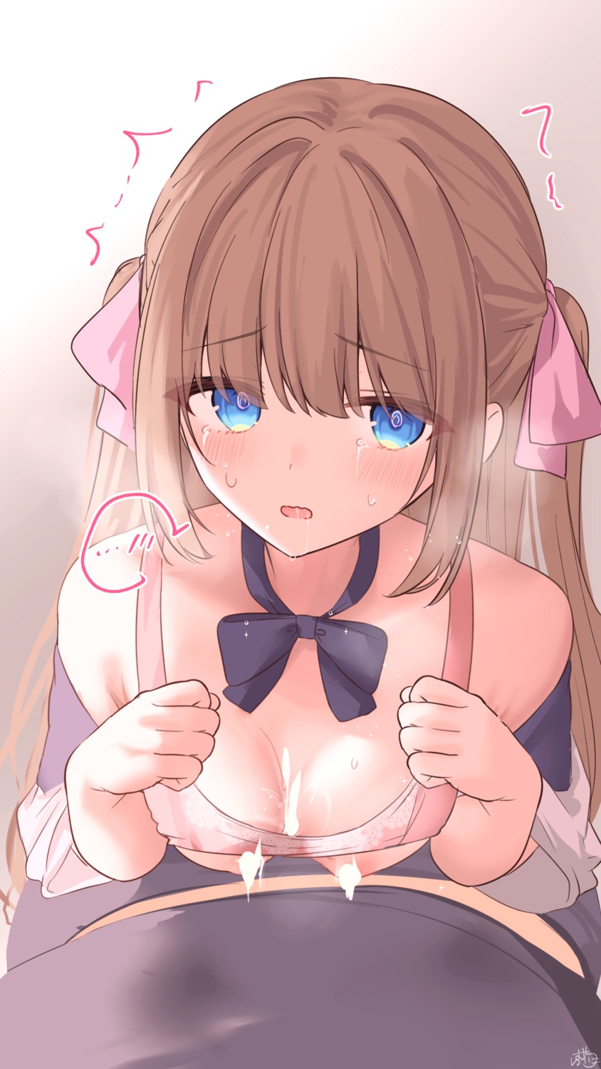 areola bra breast_hold censored cum hime-chan_(ramchi) open_shirt paizuri ramchi